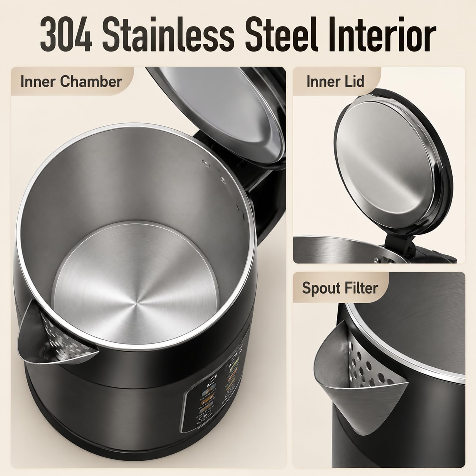 Mecity Electric Kettle - Touch Screen & Stainless Steel -4