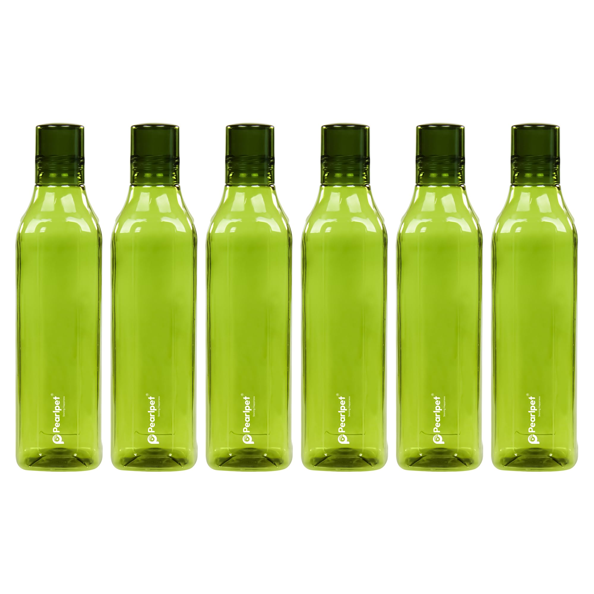 PEARLPET Kubische Wasserflasche für Zuhause, auslaufsichere Flaschen für den Kühlschrank, BPA-frei, lebensmittelecht, Kunststoff, 6 Stück, je 1000 ml, Grün