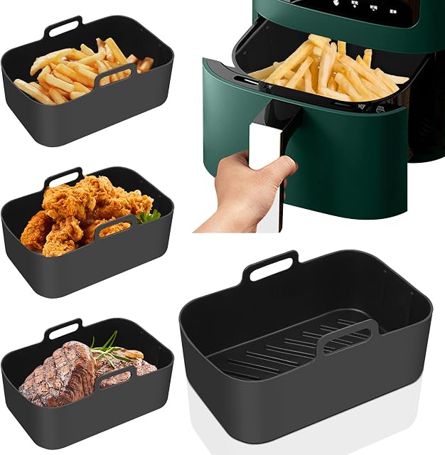 Vicloon Air Fryer Silicone Pot, 7.68 inch Reusable Silicone Air Fryer Liner, Heat Resistant Non-Stick Air Fryer Accessory, Double Air Fryer Silicone Air Fryer Basket for Air Fryer, Oven, and Microwave