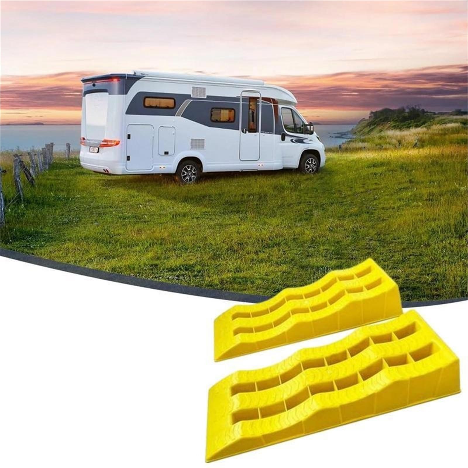 Calza Rueda para Autocaravana Rampas de nivelación Coche, 2 uds., cuñas for Ruedas RV, Bloques for Caravana 3 Pasos, y niveladores for Remolque, Ligeras(Blue-60.95x20.82x11.93cm)