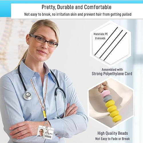 Miniatura 4 de Cordón para profesores con soporte de identificación, cordones para insignias de identificación, llaves para mujeres, lindo cordón de madera con