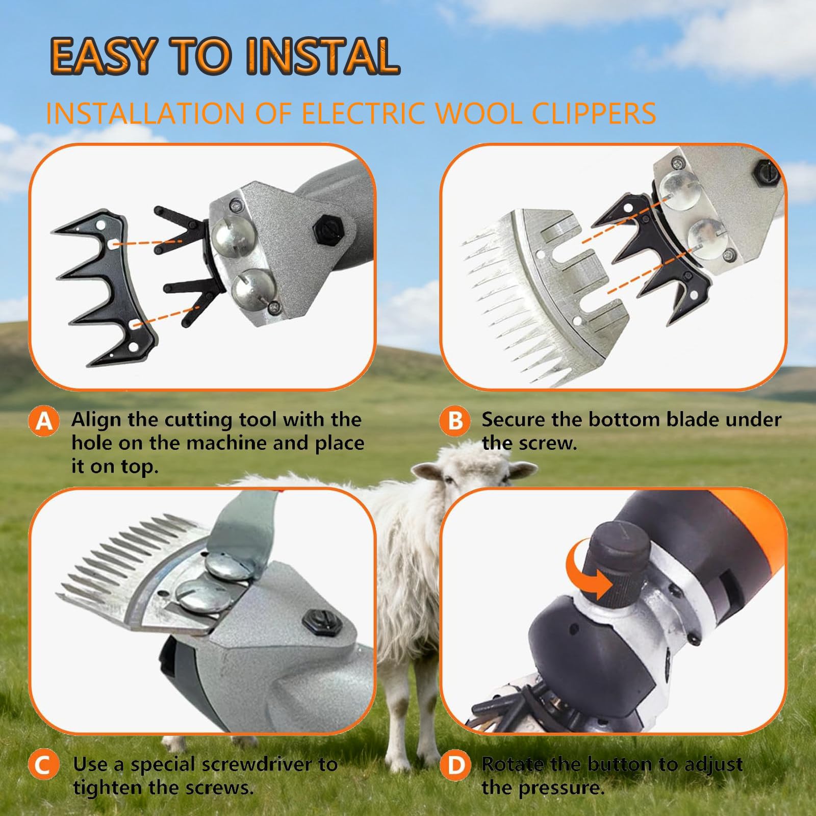 1000W Tosatrice Elettrica per Pecore, Kit per La Toelettatura Del Bestiame, Forbici Elettriche Resistenti Con Regolazione a 6 Velocità per Animali a Pelo Spesso, Pecore, Alpaca, Capre 1piece