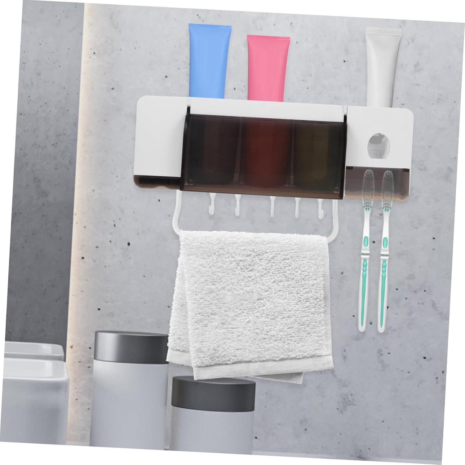 PRETYZOOM Wall-Mounted Toothbrush Holder Organizer Multi-Functional Suction Cup Bathroom Rack Space Saving 304 Stainless Steel Toothpaste Dispenser for Family Use