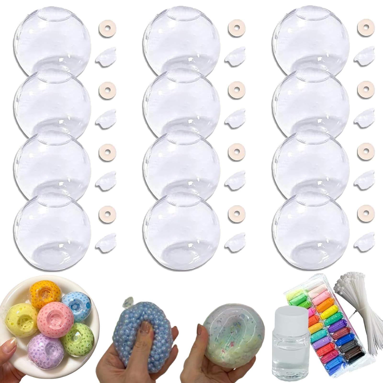 12Pcs Stress Ball Skin, DIY Stress Ball Making Kit, Vacuum Squishy Decompression Ball with Lid & Glue for Sensory & Stress Relief, Homemade Stress Relief Toys Set (4cm,Transparent)