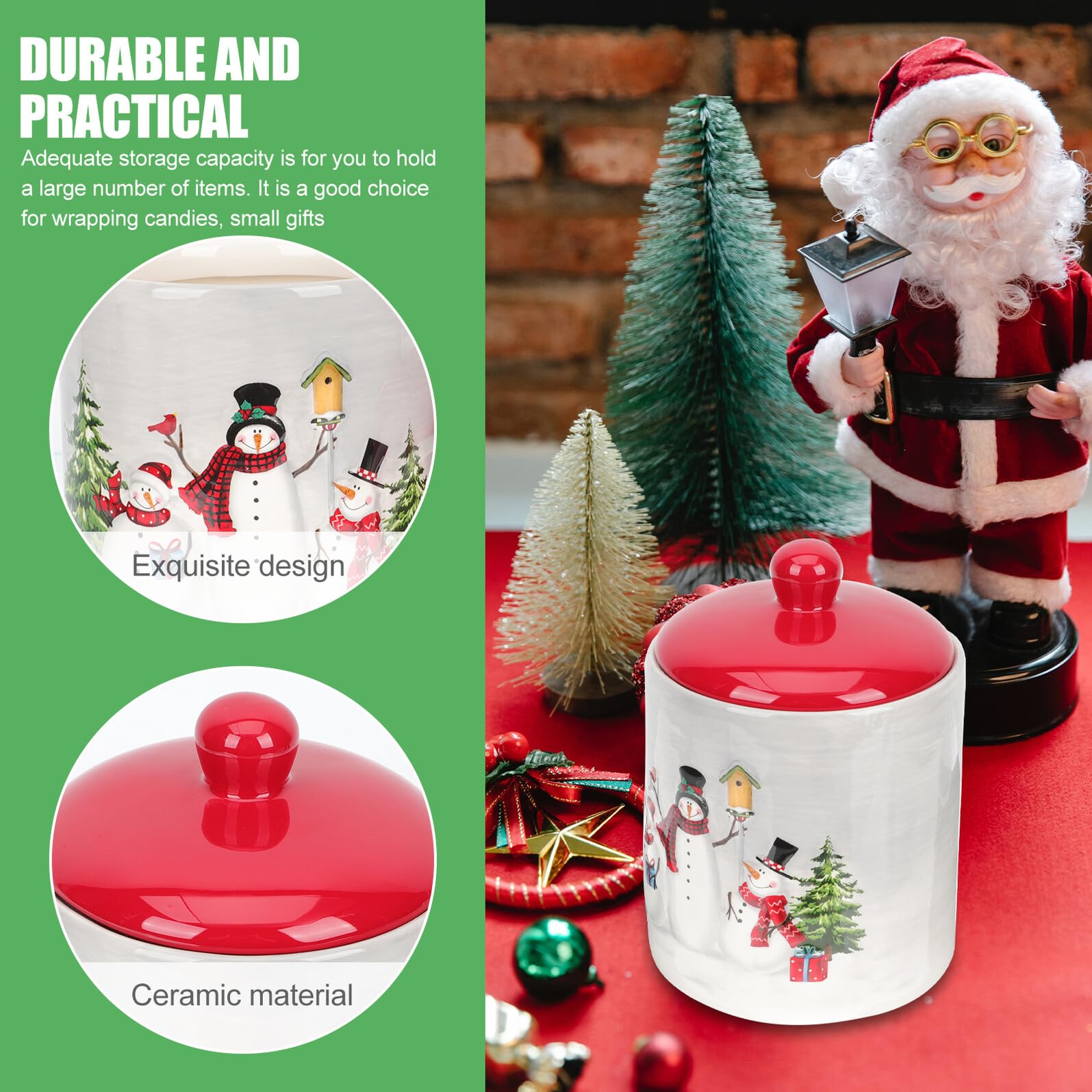 ULTECHNOVO Luftdichtes Keramik Bonbonglas mit Weihnachtsmuster Leichter und Tragbarer Vorratsbehälter für Snacks und Schokolade für Feierlichkeiten