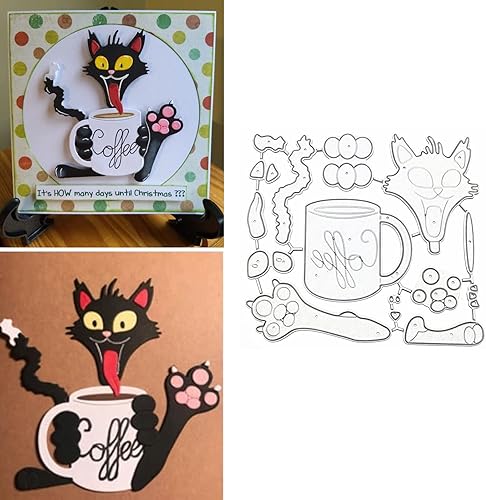 Troqueles de metal para café y gato, plantillas de marco de animales de gato, tarjetas de manualidades, troqueles de corte para manualidades,