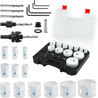 Hole Saw Kit Bi Metal, with 3/4" to 2-1/2" 22 PCS Saw Blades in Case, Hole Saw Set for Metal, Wood and Plastic, with Clean and Smooth Cutting Edge, Fast Chip Removal