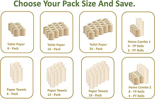 Miniatura 6 de 100% bambú, papel higiénico grueso de 3 capas, árbol de árbol, sin blanquear, sostenible, 300 hojas por rollo (TP 16)