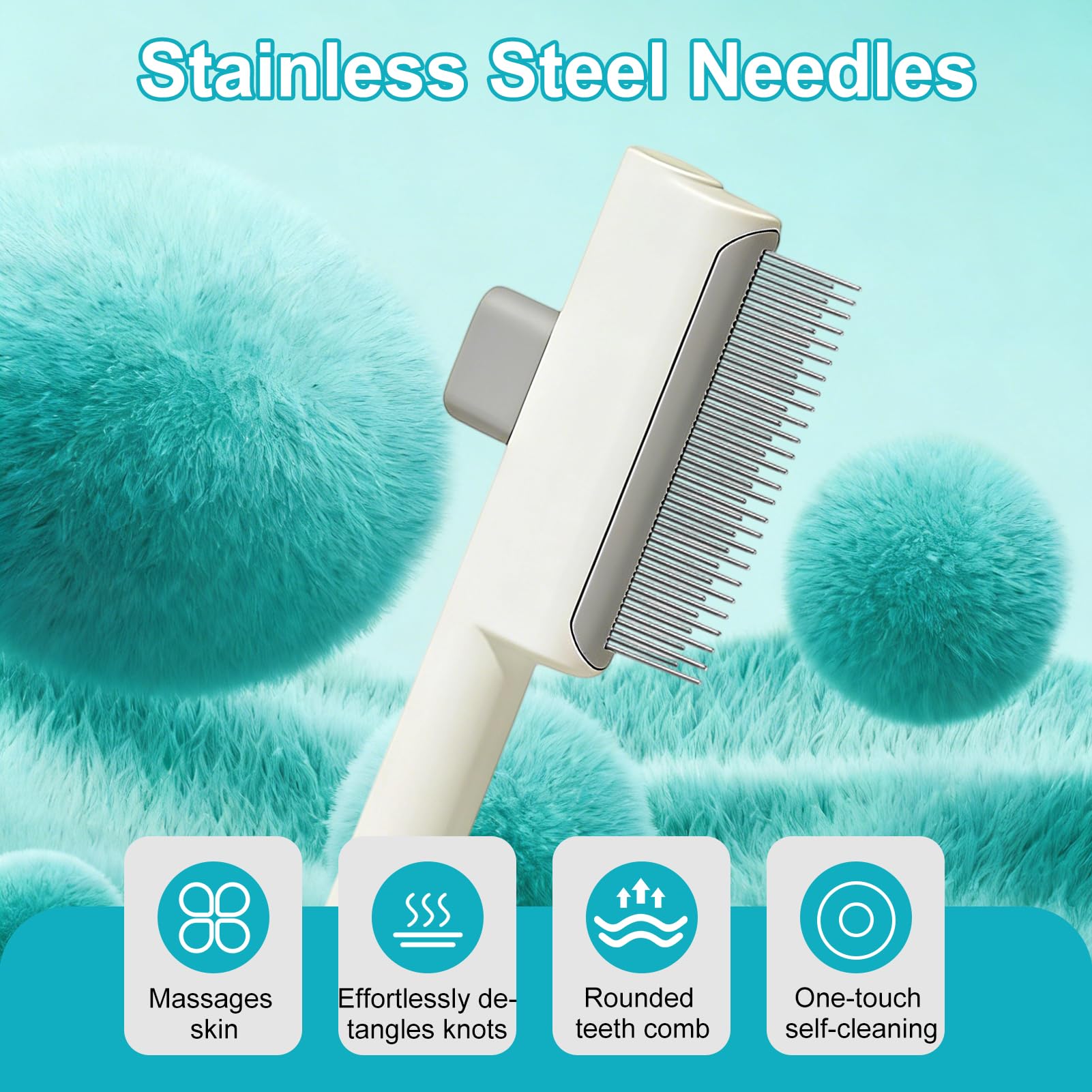 2 Pièces Peigne pour Chats, Peigne à Puces Autonettoyant pour Chat et Chien, Brosse de Toilettage pour Animaux de Compagnie Poil Court et Poil Long, Doté d'un bouton d'épilation à une touche