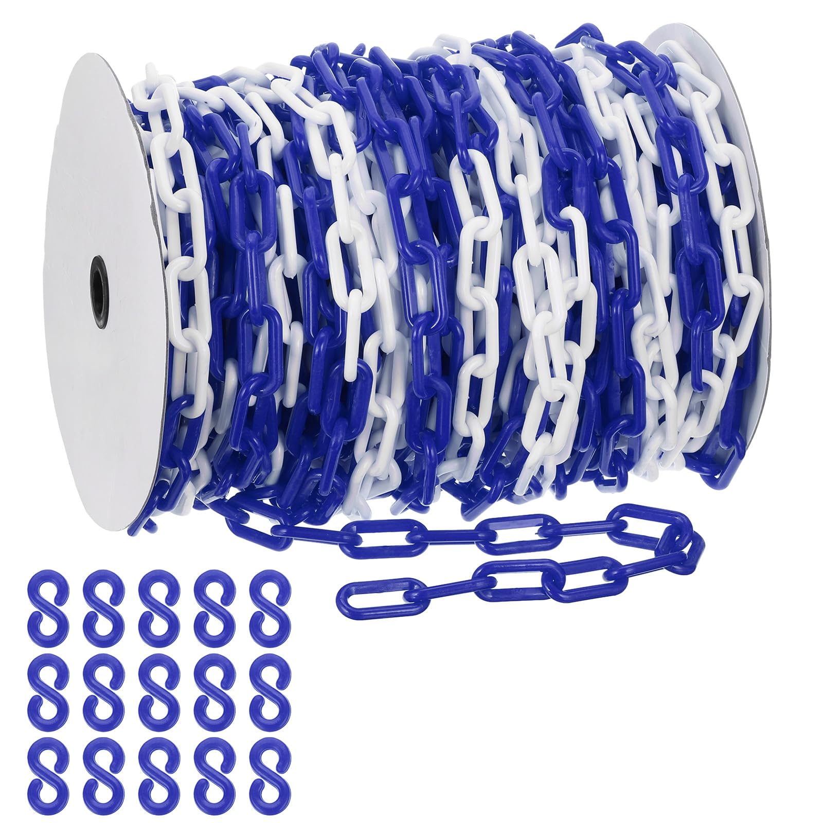 PATIKIL Cadena de plástico azul/blanco, 164pcs 8mm Cadena de barrera de seguridad de plástico grande Larga para control de multitudes, estacionamiento, cerca