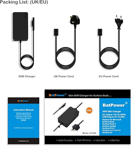 Miniatura 6 de BatPower Cargador para portátil de superficie de 15 V 4 A, 65 W, compatible con Microsoft Surface Book Laptop 4 3 2 1 Surface Pro X 7 6 5 4 Go