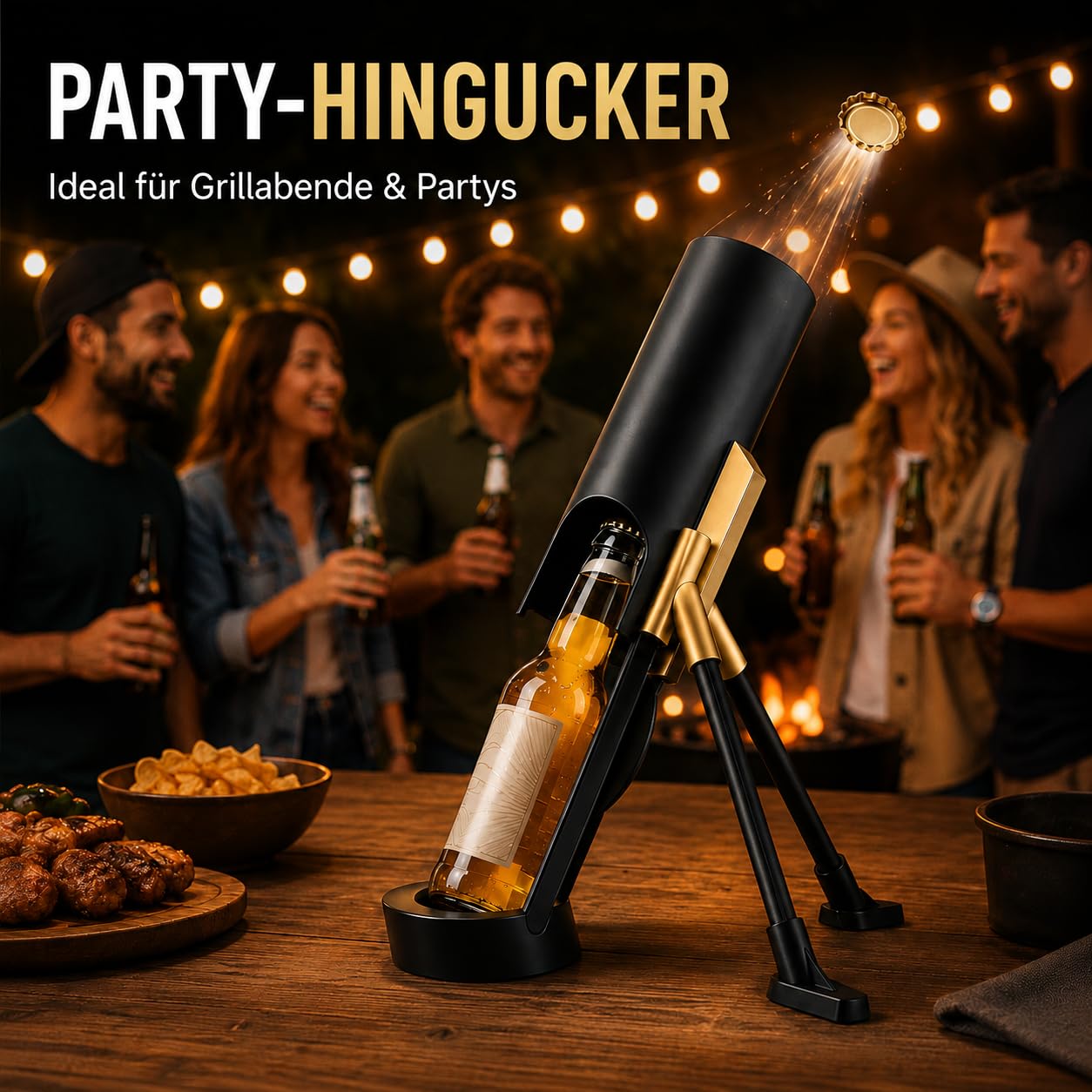 Suffkanone Flaschenöffner, Bieröffner mit Abschuss-Mechanismus für 33-mm-Flaschen, Lustiges Party Gadget für Grillabend, Hausbar und Feiern (Verde)