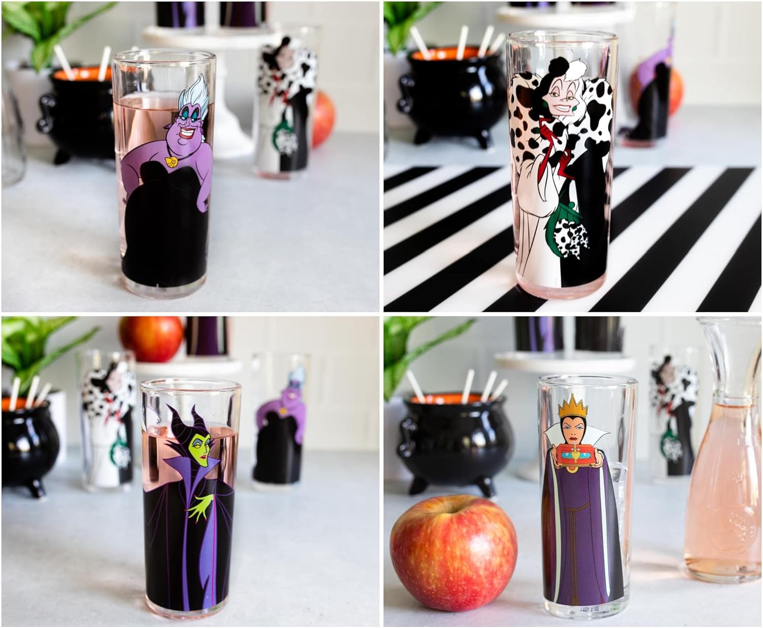 Disney Villains 10-Ounce Tumbler Glasses, Set of 4 | Includes Maleficent, Cruella de Vil, Ursula, Evil Queen | Home Barware For Liquor and Beverages, Kitchen Decor Essentials | Gifts and Collectibles