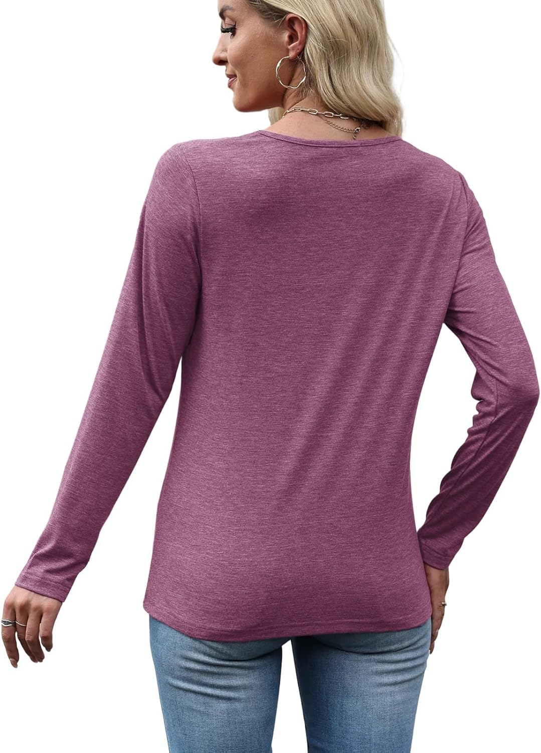 T Shirts Long Sleeve for Women V Neck Tees Fashion Loose Tops Casual Fall Outfits Clothes Beach 2025 Trendy - Image 6