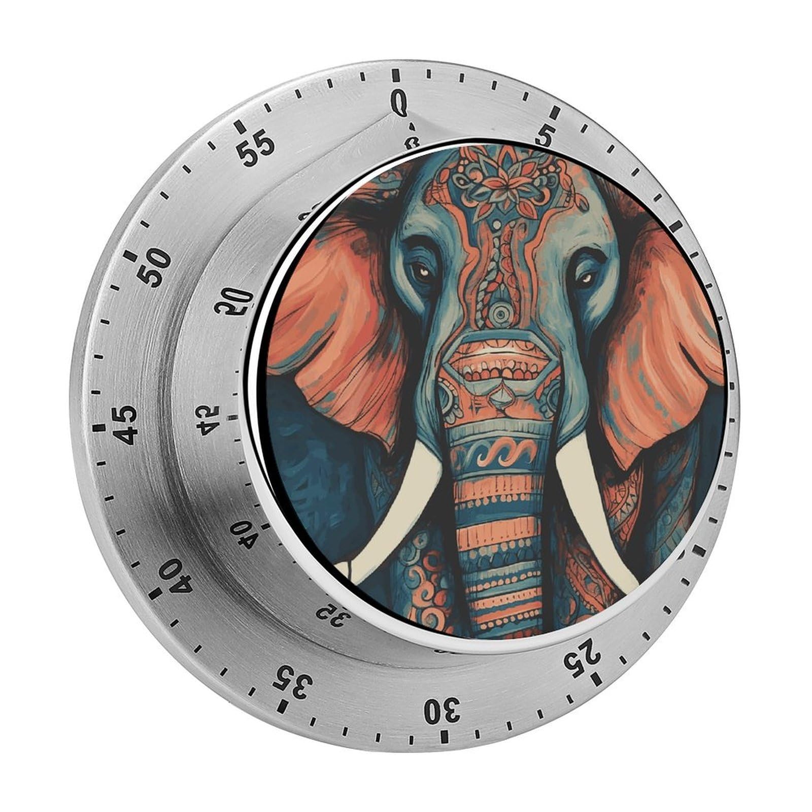 Abstract Elephant Visual Timer with Loud Alarm 60-Minute Kitchen Timers Exquisite Stainless Steel Body - Mechanical Desk Timer Countdown Clock for Cooking Chef Clock
