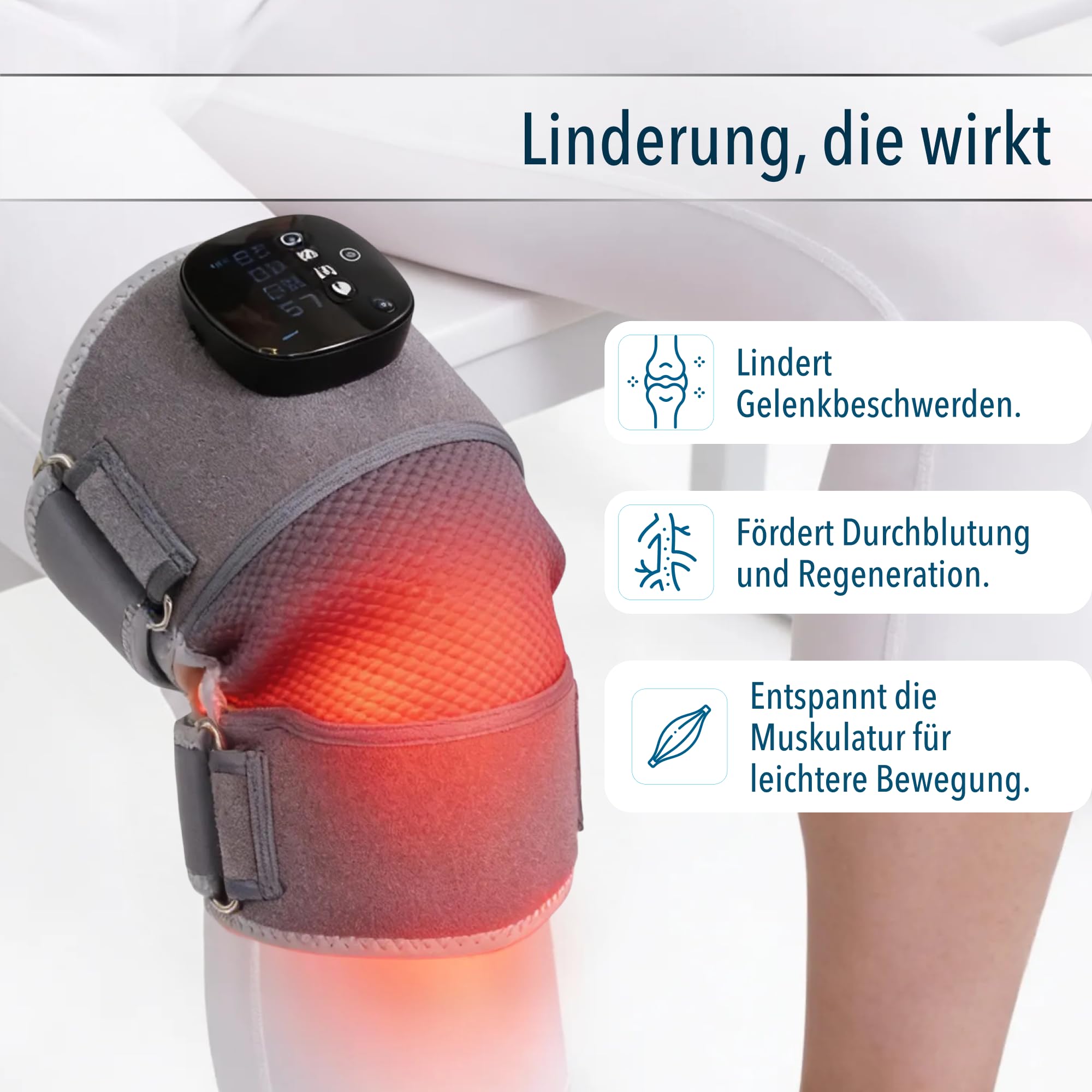 FORTHiQ RED+ Kniebandage mit Wärme und Rotlicht, 5 Intensitätsstufen, 52 Rot- & Infrarotlichtern, kabellos und verstellbar für Knie, Ellenbogen & Schultern, Geschenk für Männer & Frauen