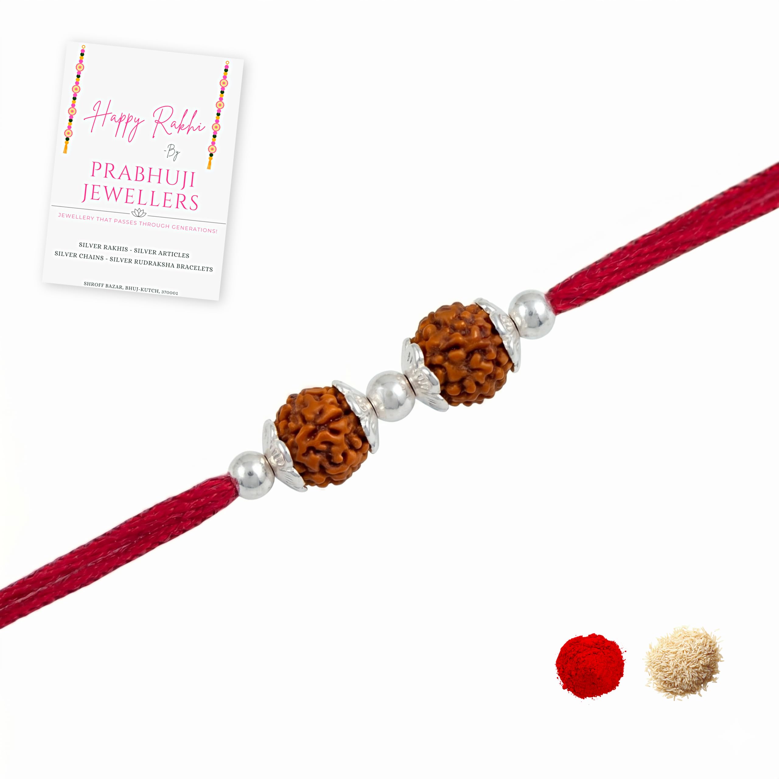 prabhujee jewellers 925 pure sterling silver rakhi with two rudraksh beads and cotton thread for brother, mens and boys for rakhshabandhan-picture-30