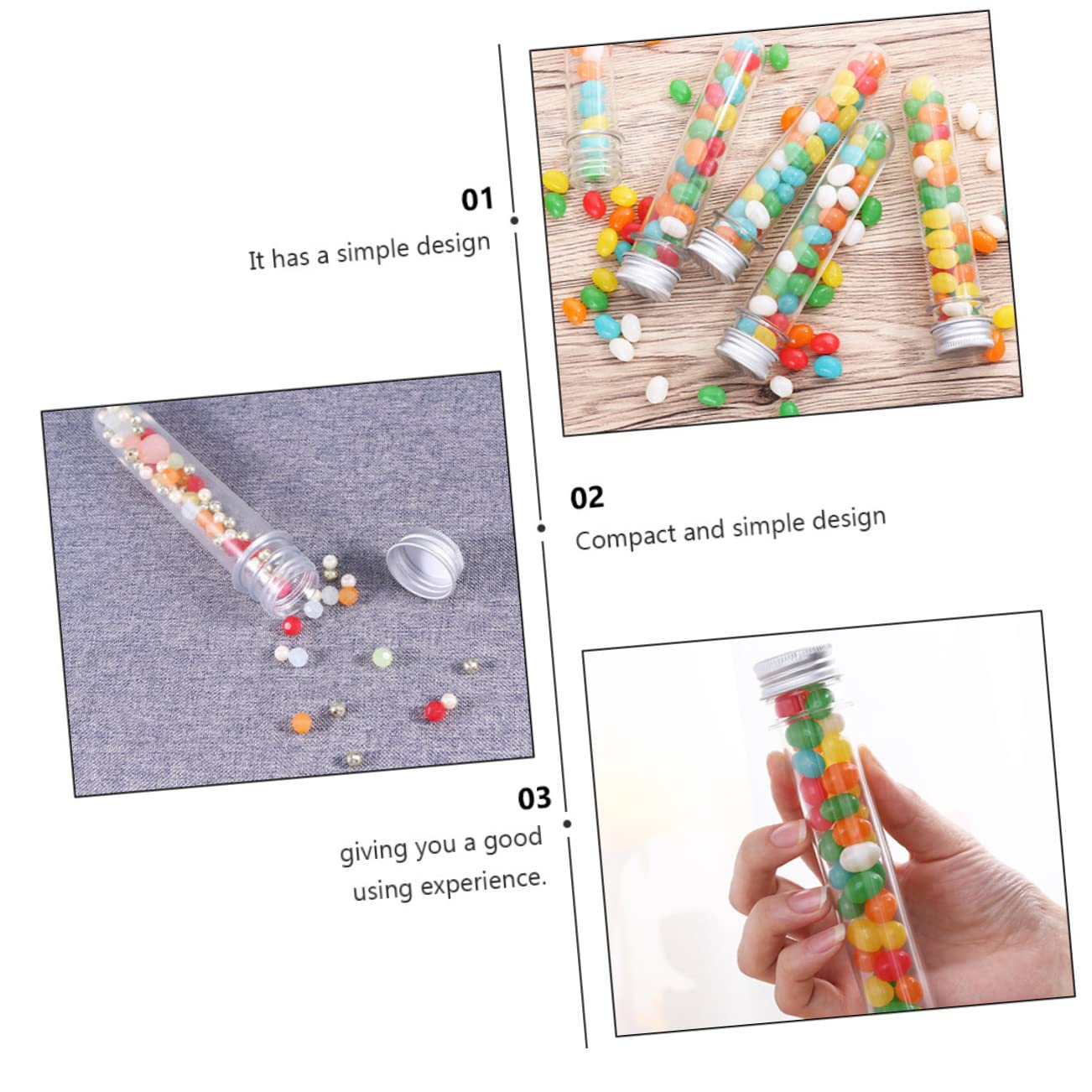 Healeved 50 Piezas Frascos de Tubo de Ensayo Transparentes de Tubos de Almacenamiento de Pet para Baño y Dulces