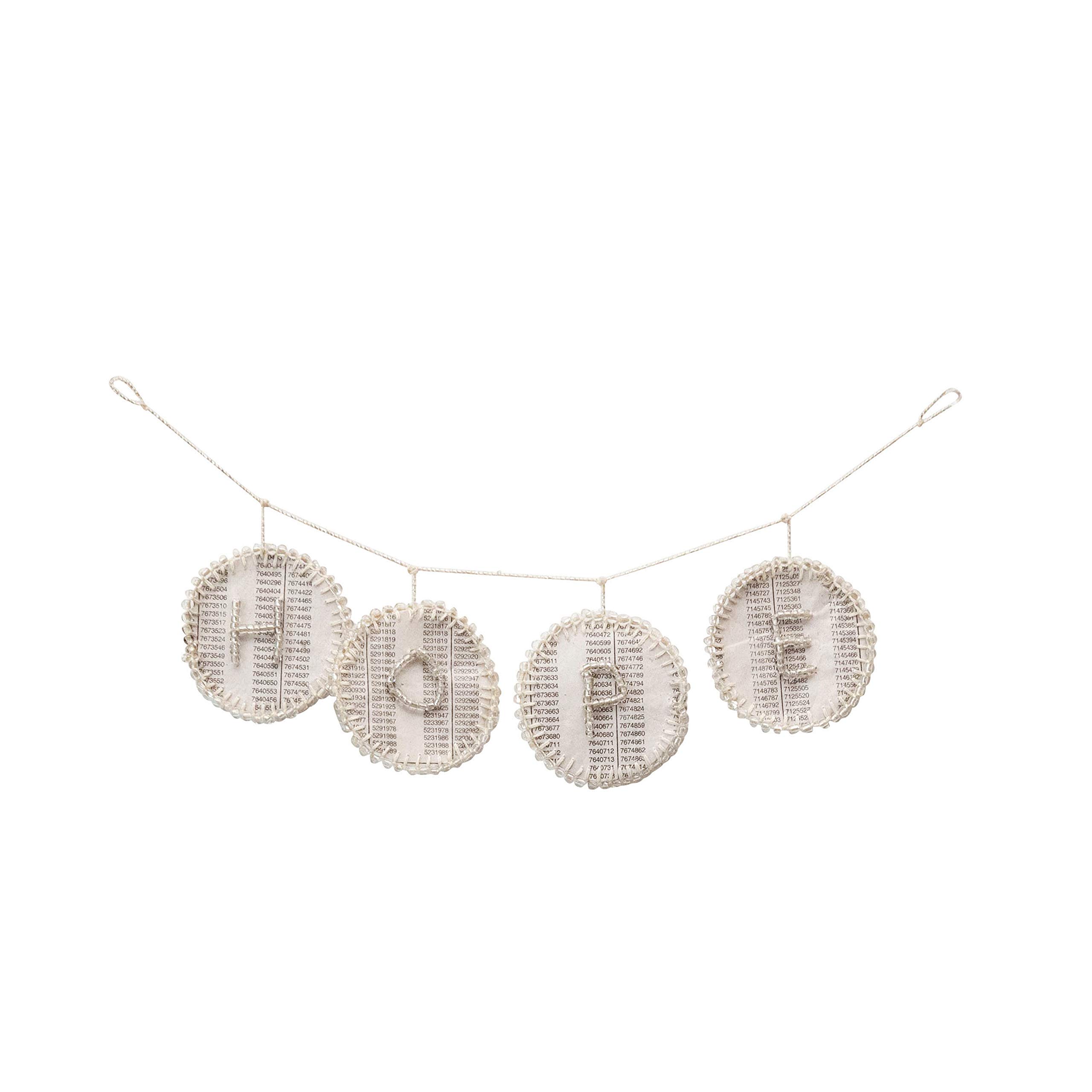 Creative Co-op12-1/4"L x 3" H Handmade Paper w/Glass Beads Hope, White (Each One Will Vary) Textile Garlands, Multi