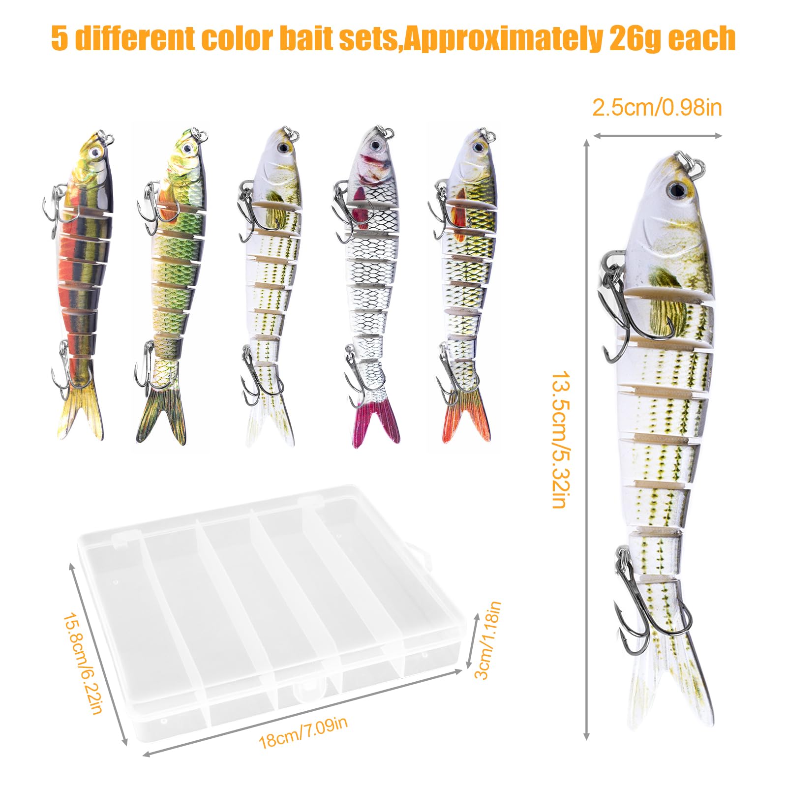 5 Pezzi Artificiali Spinning Mare, Esche Artificiali Spinning Mare, Swimbaits pesce persico, Luccio, Luccioperca, Elementi Essenziali della pesca in Mare