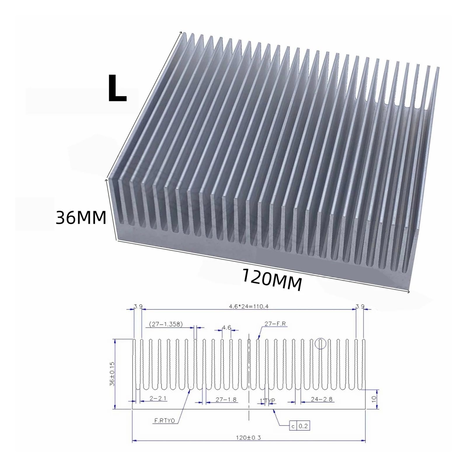 Dissipatore di calore in alluminio estruso per dissipatore di calore con chip elettronico a LED, 115 x 50, 125 x 20,5, 140 x 20 mm, per chip elettronico a LED, raffreddamento e dissipazione del calore