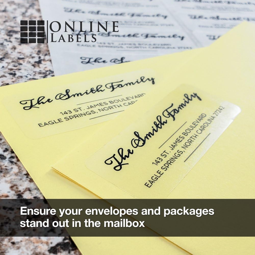 2.625 x 1 Clear Gloss Address Labels (Inkjet Printers Only) - Pack of 15,000 Labels, 500 Sheets - OnlineLabels