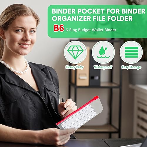 Miniatura 42 de 40 bolsillos para carpeta, 3 agujeros con cremallera, 3 bolsillos A4 con carpetas con cremallera, bolsas de plástico, bolsas de hojas sueltas, bolsa