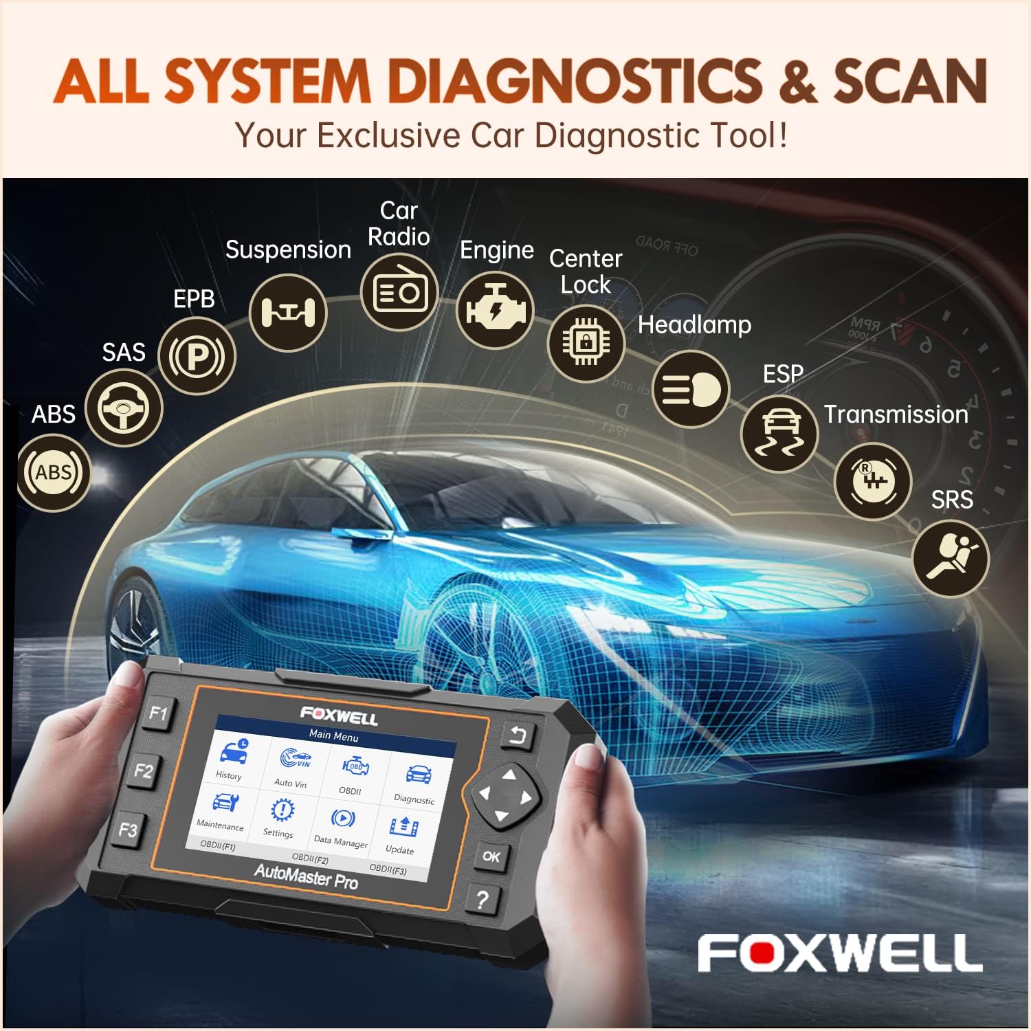 FOXWELL NT624 Elite OBD2 Scanner All System 5 Reset Diagnostic Scan Tool for All Vehicles ABS Bleeding/SAS/Throttle/Oil/EPB Reset OBD2 Scanner Diagnostic Tool Lifetime Free Update Car Code Reader