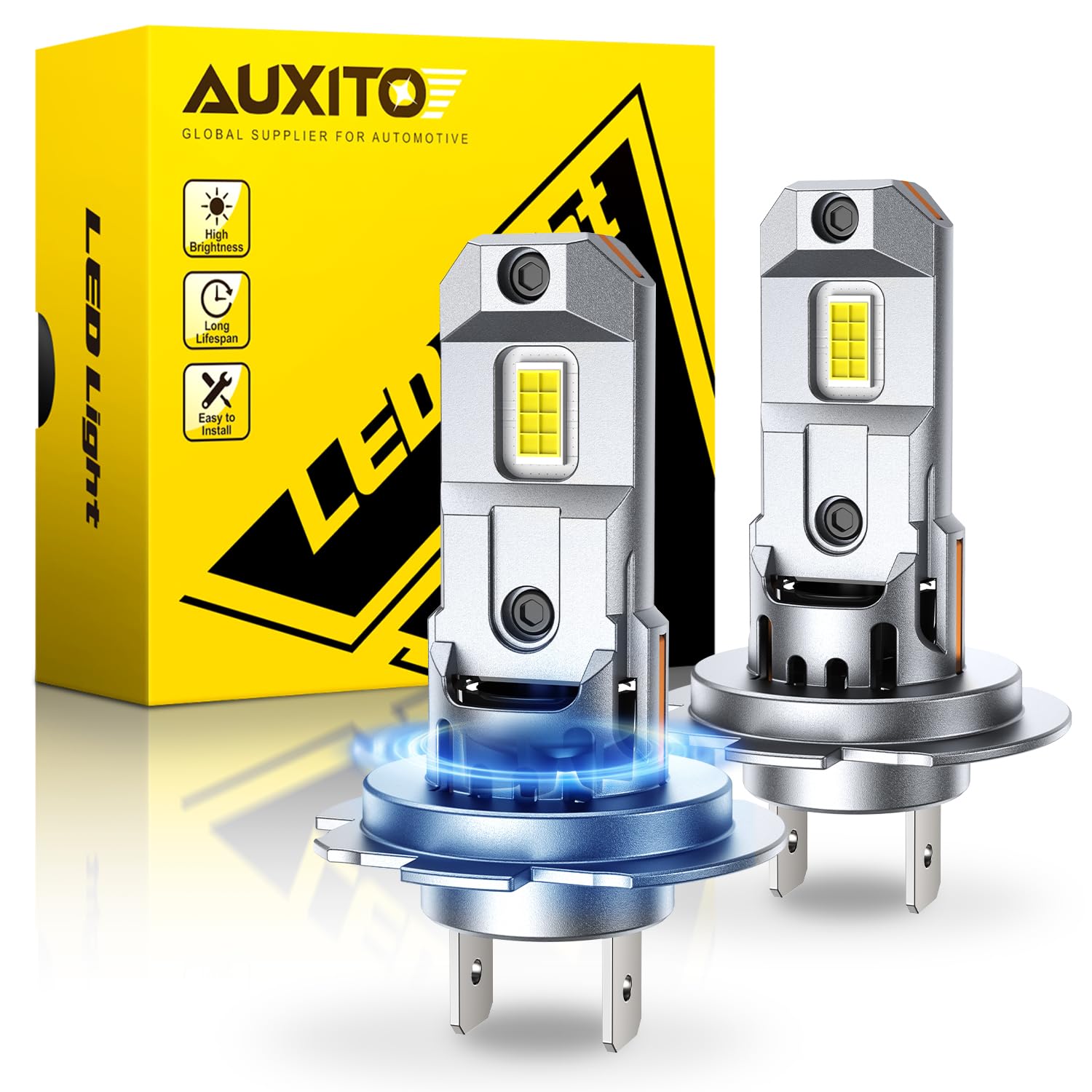 AUXITO H7/H7ll Bulbs, 44,000LM 900% Super Brighter, 6500K Cool White, 1:1 Mini Halogen Size H7/H7ll Fog Lights with Cooling Fan, Plug and Play, Pack of 2