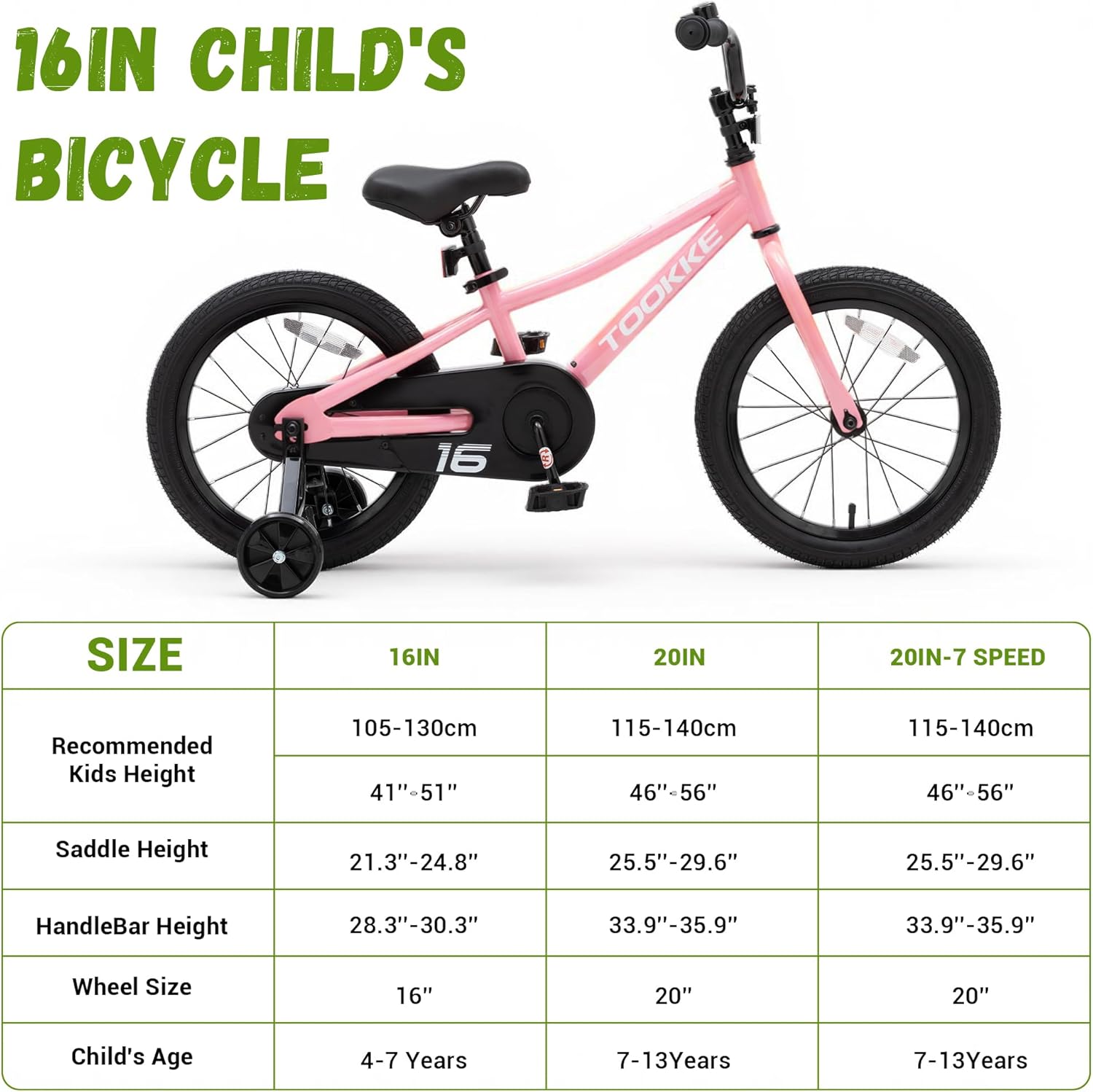 Kids Bike, 16 20 Inch Childrens Bike for Boys & Girls Ages 4-13 Years Old with Training Wheels or Kickstand, Multicolor to Choose, Adjustable Seat, Handbrake or Coaster Brake