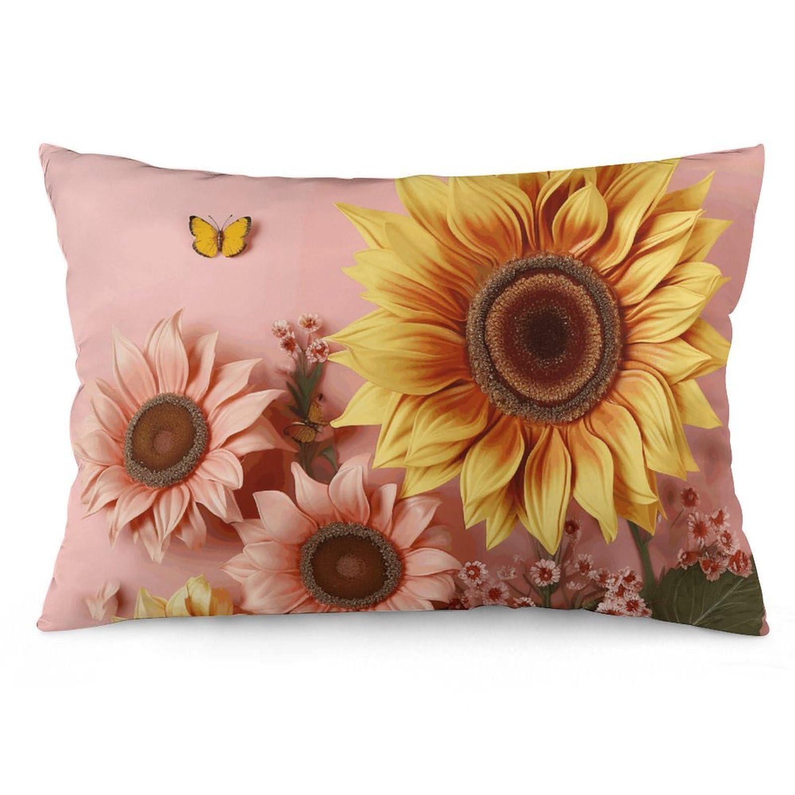 Velvet Pillowcases Standard Size 12 "x20, Ultra Soft Breathable Pillow Cases for Bed, Luxury Cozy Fuzzy Pillow Shams, Lumbar Pillow Cover, Big Sunflower Cushion Case Home Decor