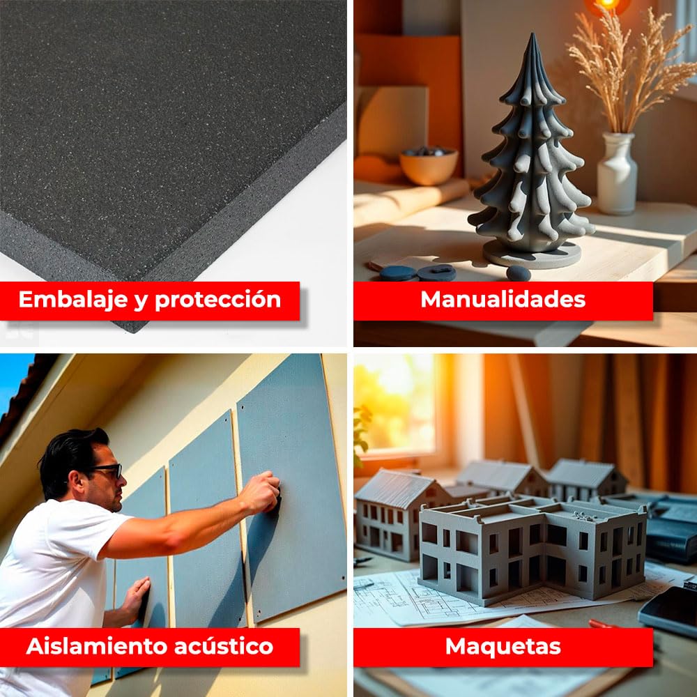 Plancha Porexpan Gris Poliestireno Expandido EPS 20 kg/m3 Grosor 50 mm - 120x200 cm - Aislante Térmico Alta Densidad - Fácil Corte
