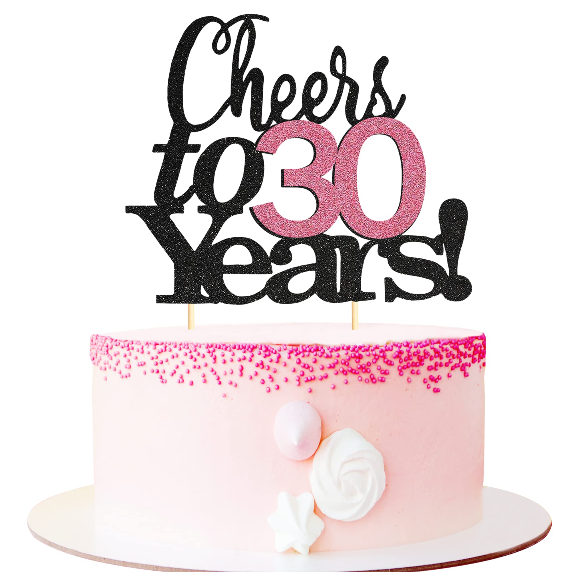 Sumerk Glitter Black Pink Cheers to 30 Years Cake Topper 30th Birthday Cake Toppers Women's 30th Birthday Anniversary Party Decorations Supplies - 1 Pack