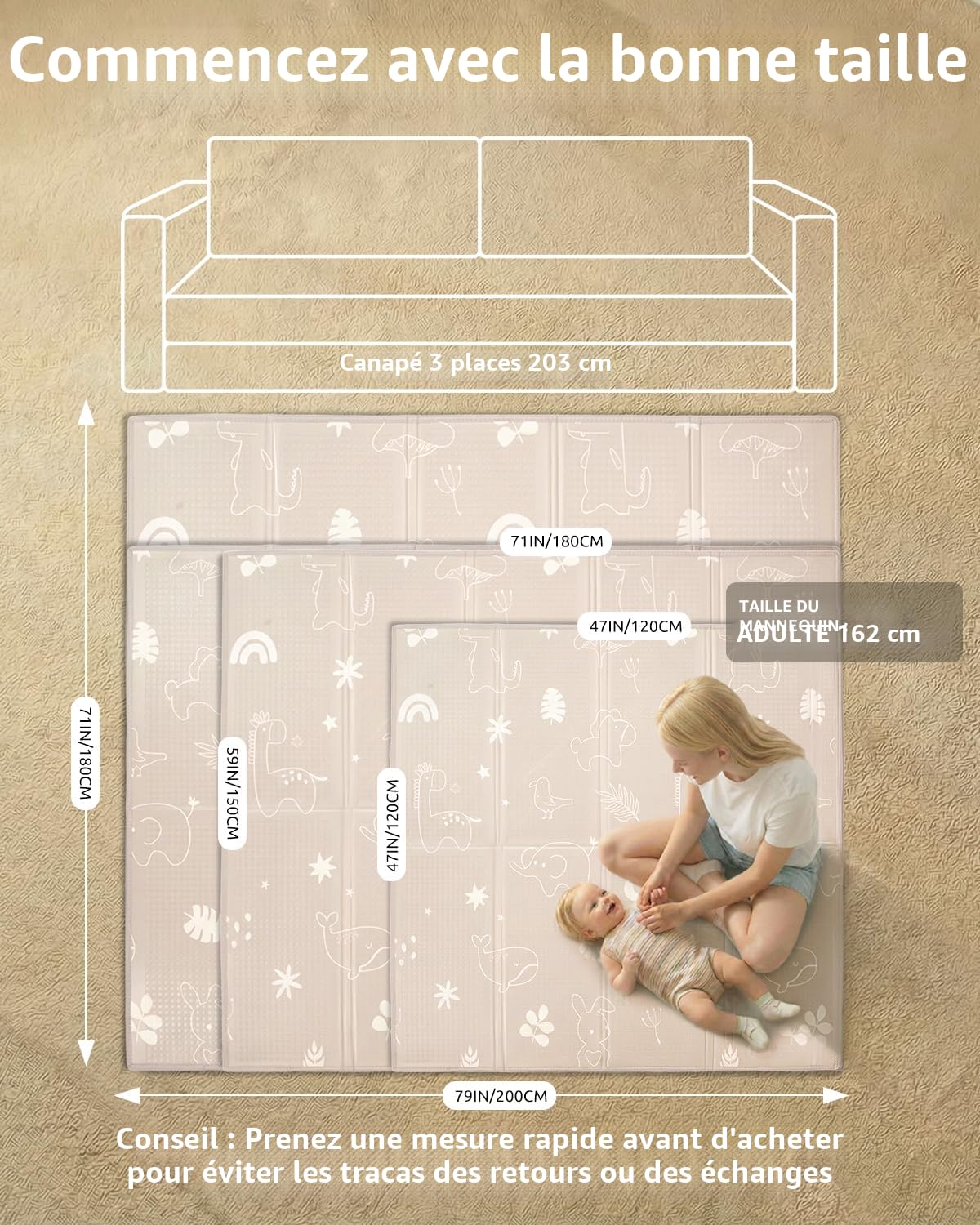 Joypony Tapis d'éveil Bébé, Pliable Tapis Bebe, Tapis De Jeu pour Enfant Bebe, Mat de jeu imperméable et non glissant, bébé jeu avec un sac de transport 50 * 50in Forêt