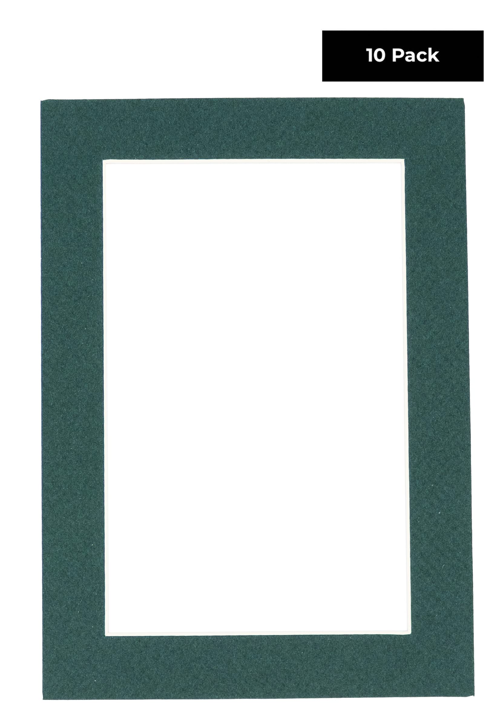 Pack of TEN 11x17 Mats Bevel Cut for 8.5x11 Photos - Acid Free Forest Green Precut Matboards For Pictures, Photos, Framing - 4-ply Thickness