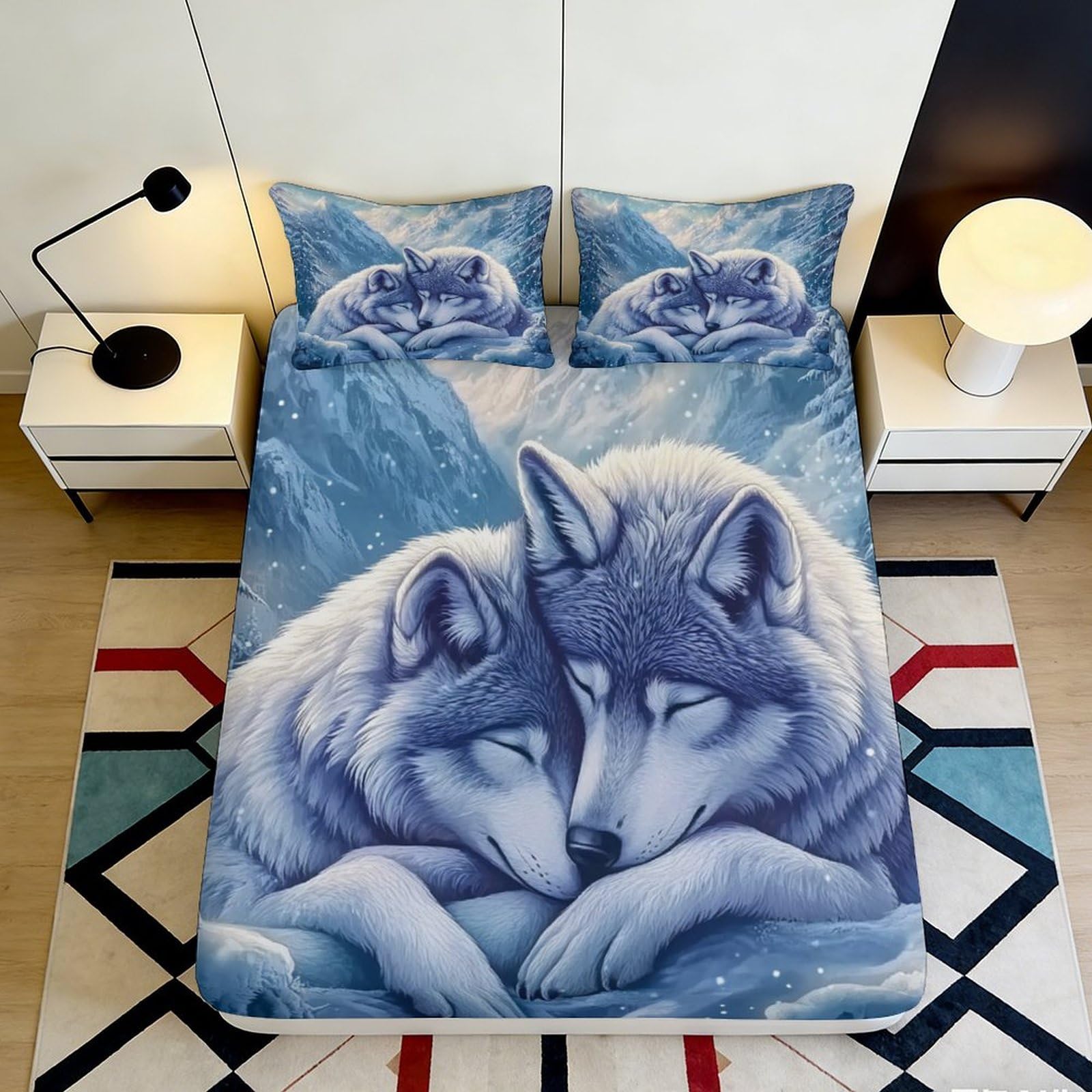 Qjzxknhpgr Style-9 3D Printed Wolf Lovers Fitted Sheet Microfiber Blue Animal Bed Cover For Bedroom Dorm Mattress Protection Decor 90X200x25cm