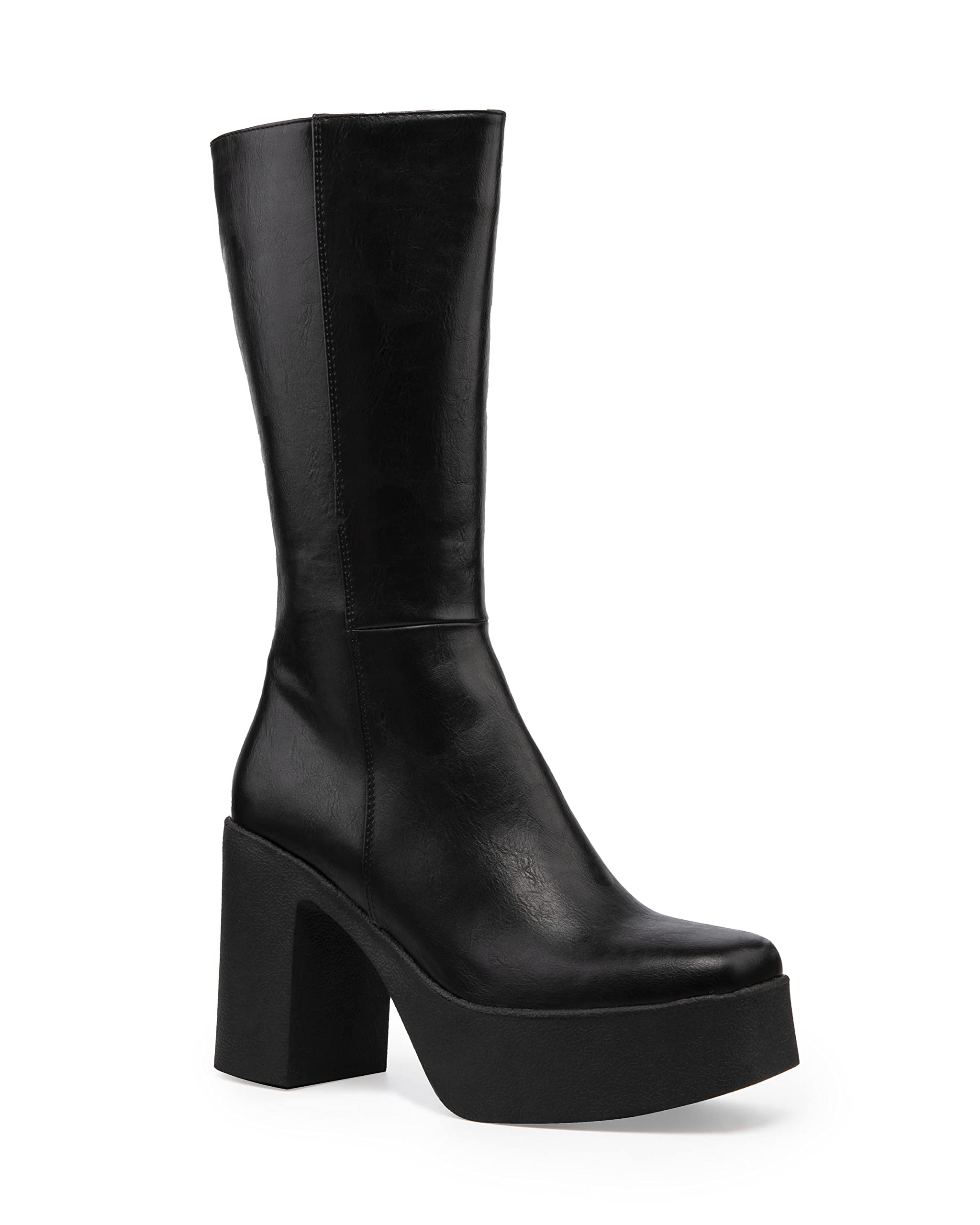 LAMODA Women's Holler Back Wide Fit Mid Calf Boot, Black PU, 6.5 UK