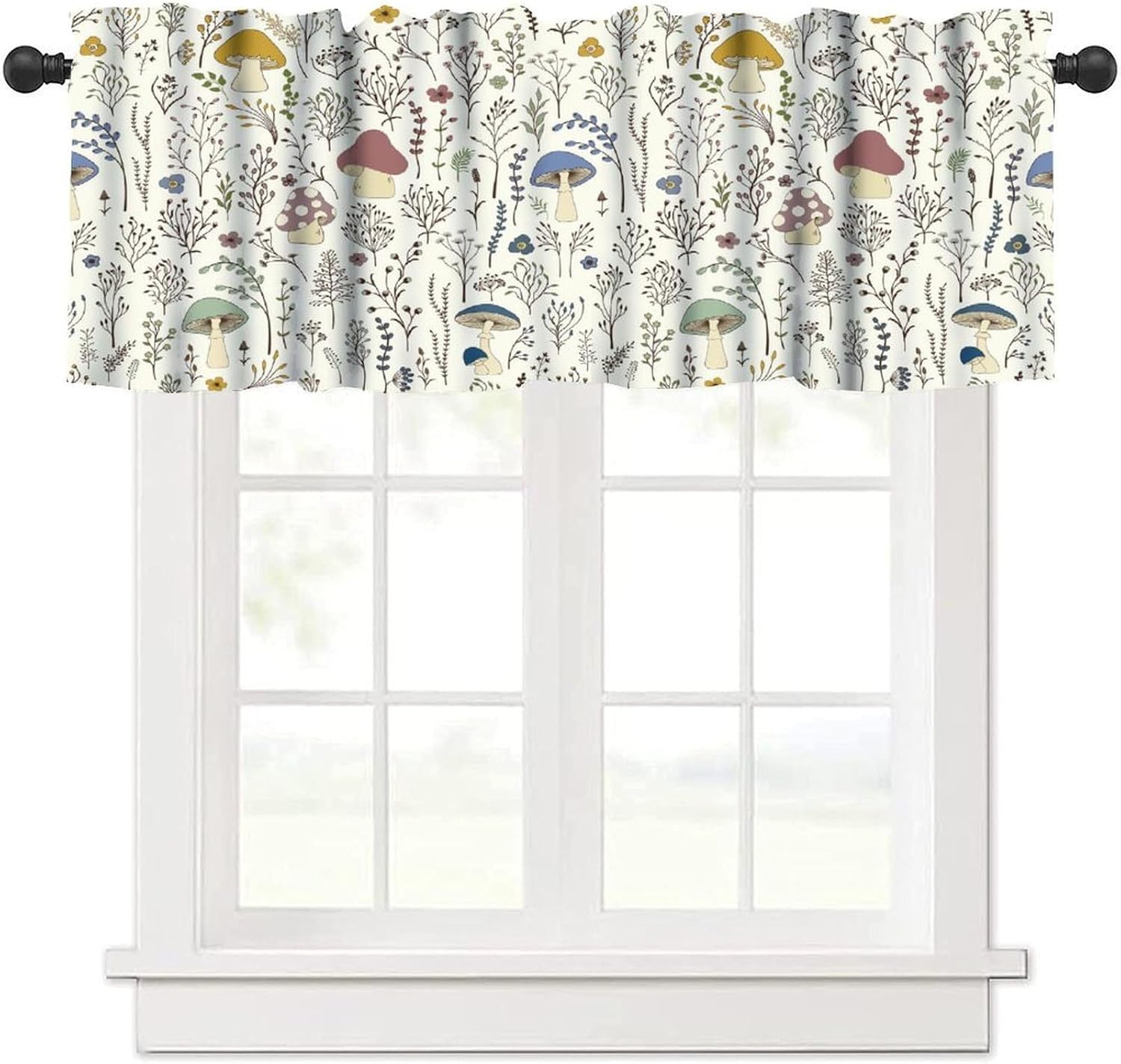 Mushroom Kitchen Curtain,Retro Boho Plant Botanical Colorful Butterfly Print for Bedroom Dining Room Cafe Office Living Room Drapes, 54 x 18 in+ 27 x 36 in*2