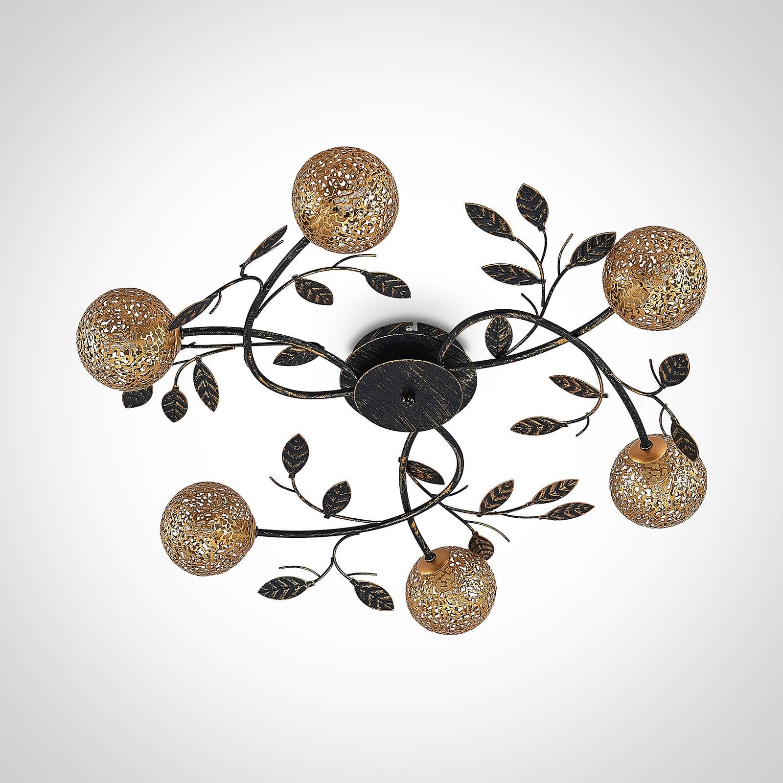 Lucande lámpara de techo en negro, oro, plafón | lámpara de salón, g9, 6 bombillas, florentino para sala de estar, salón, dormitorio, pasillo, comedor