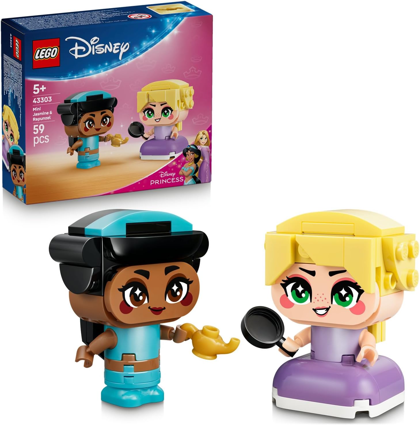 LEGO Disney Princess Mini Yasemin ve Rapunzel 43303 – 5 Yaş ve Üzeri Çocuklar için Karakterlerin Sihirli Lamba ve Tava Aksesuarlarını İçeren Yaratıcı Oyuncak Yapım Seti, Hediye Fikri (59 Parça)