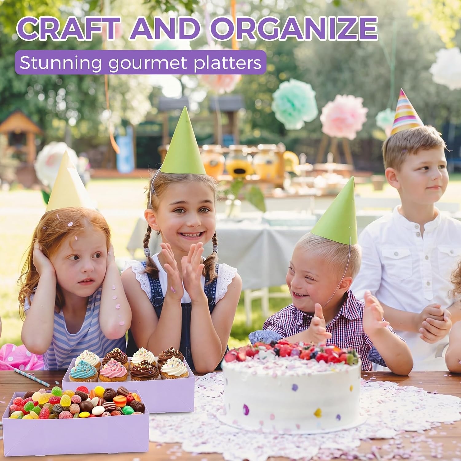 Chinco 100 Pieces Paperboard Kraft Food Trays 4 Corner Pop up Food Tray Disposable Foldable Cardboard Movie Night Snack Party Container Box for Holding Drink at Stadiums or Theaters (Purple)