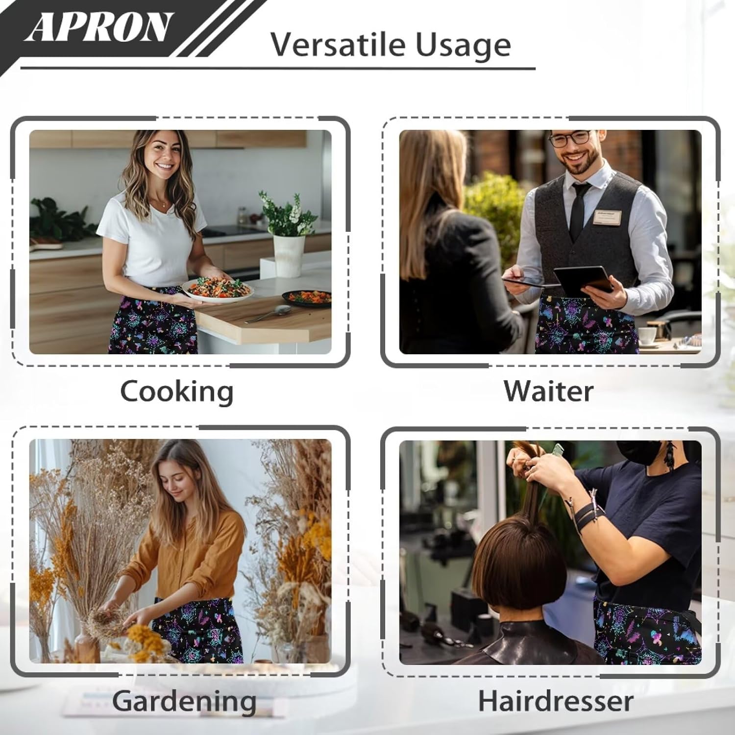 doginthehole Half Waist Apron with Pockets Server Aprons for Women Men Waiter Waitress Aprons for Kitchen Restaurant