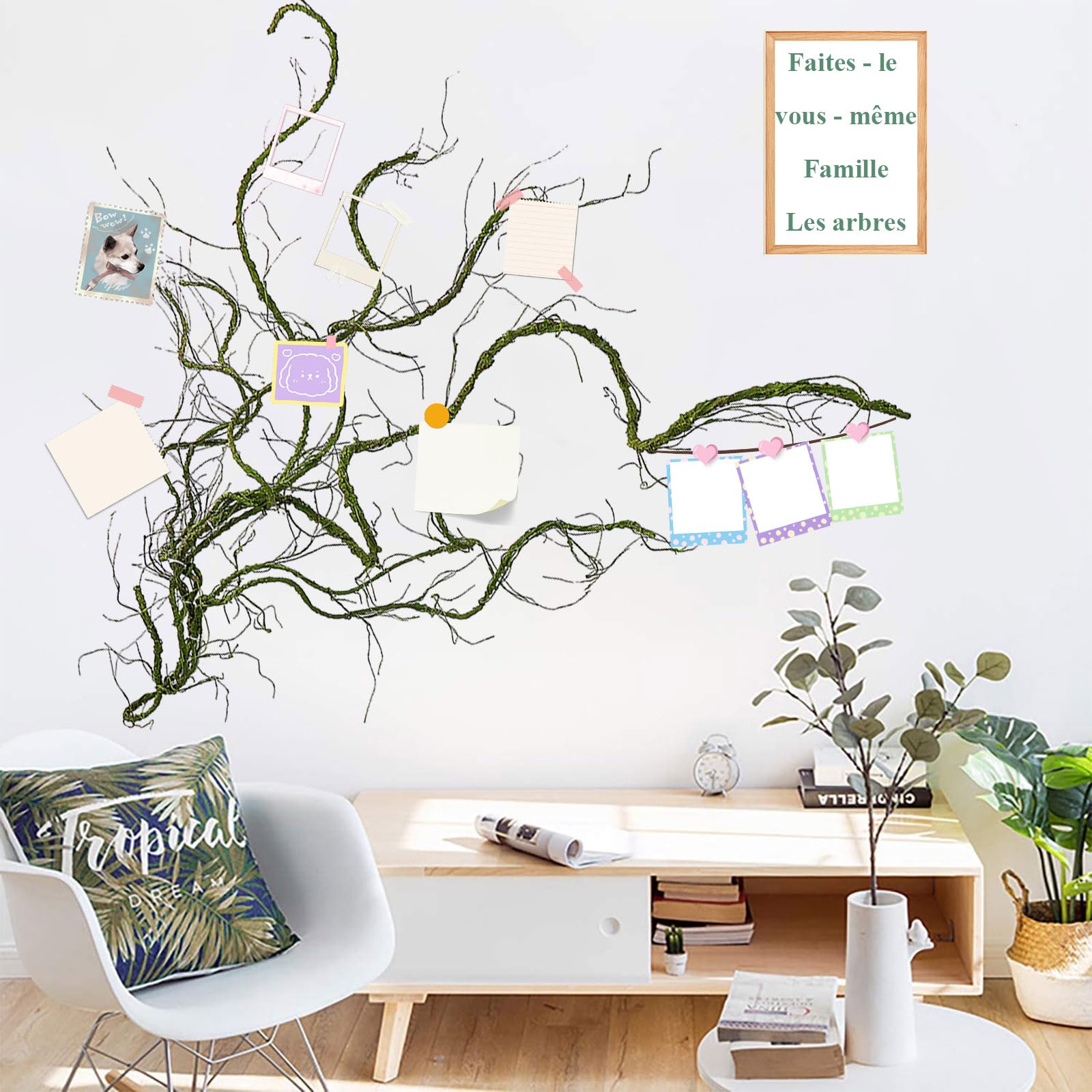 3m Guirlande d'osier Artificielle Flexible imitant Un Tronc d'arbre, ornée de Fleurs de Cerisier et de Vigne. Idéale pour décoration Murale, Porte d'entrée ou Terrarium pour Reptiles. (Vert)