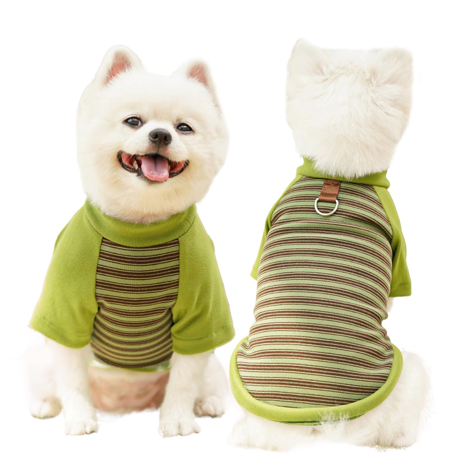 Yoolhamy Dog Clothes for Small Dogs Jumper Winter Warm Striped Outfits with Leash Ring Soft Sweatshirts for Chihuahua Schnauzer Shih Tzu Yorkie French Bulldog (Green