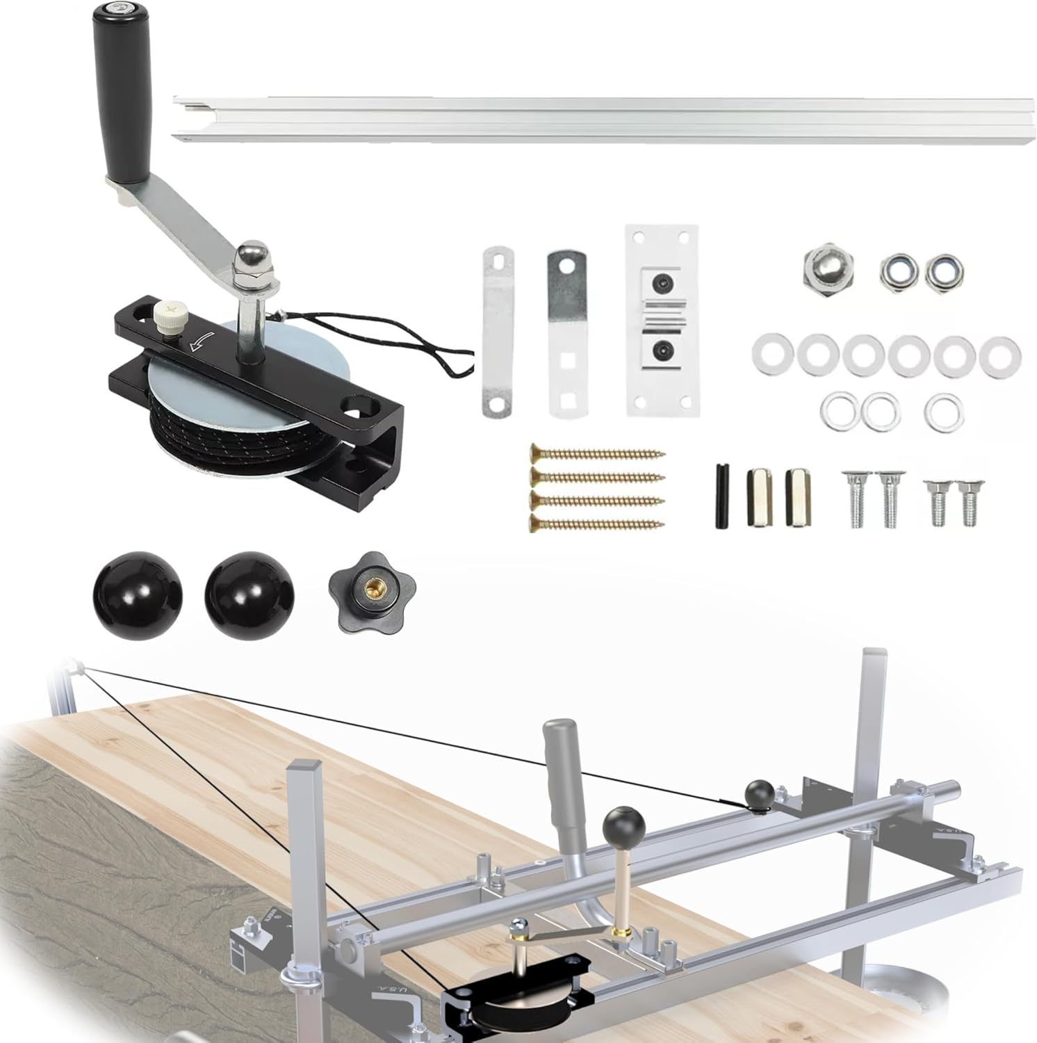 Chainsaw Mill Winch Kit for Chain Saw Milling, Portable Chainsaw Mill Accessories with Winch and Lever Arm Anchor System, Easy to Install, for Sawing Machines Cut Smoother Improve Efficiency