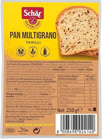 Schär Pan Multigrano Gluten-Free Linen Sunflower Seed Bread 250 Gr (4 Pieces)