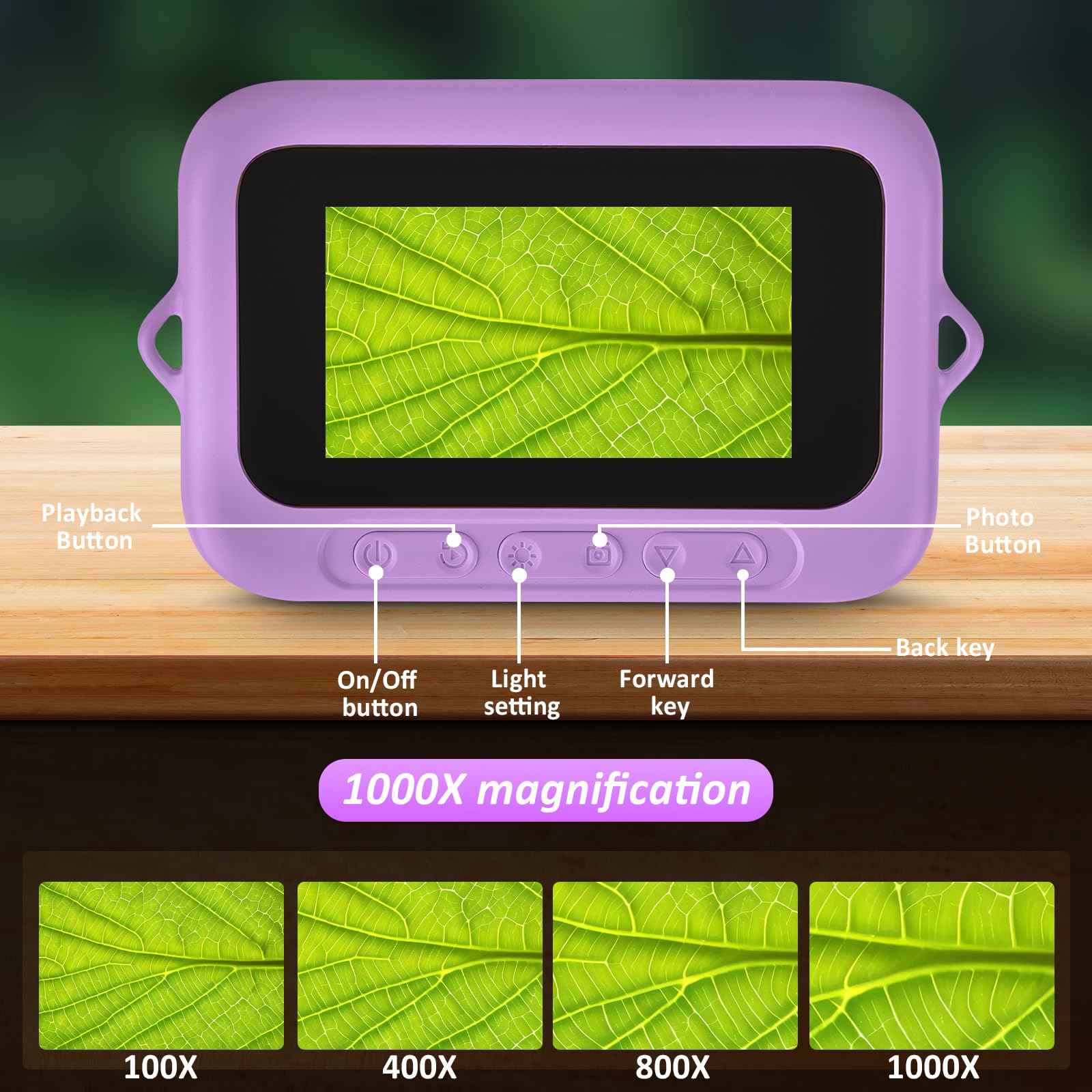 Microscopio per bambini: microscopio digitale con schermo IPS da 3", ingrandimento 1000x, microscopio portatile 1080P con 8 LED e 32 MB di memoria, microscopio tascabile USB per PC/Mac