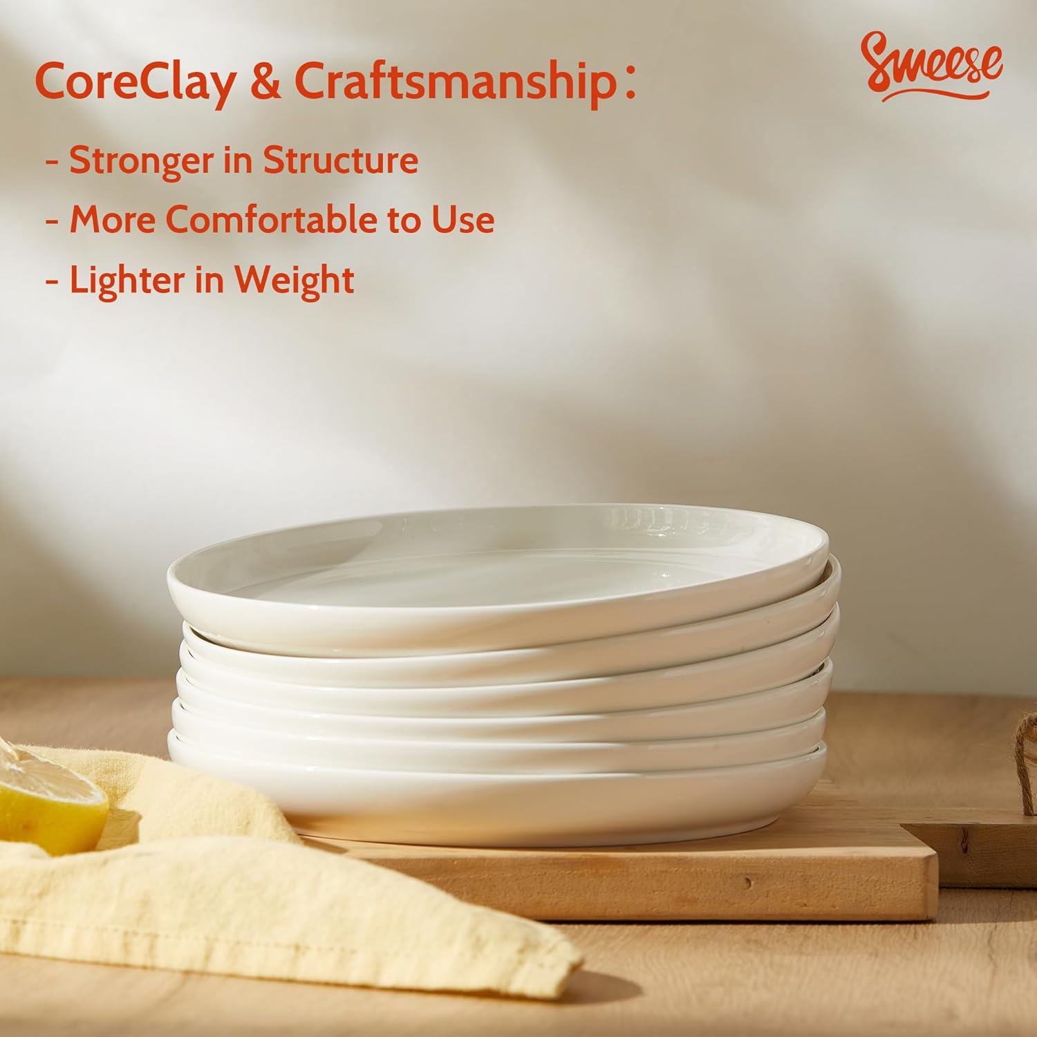 Sweese Porcelain Dessert Plates, 7.4 Inch Lightweight Round Salad Plates Set of 6, Small Appetizer, Small Kitchen Dish, Microwave & Dishwasher Safe, Scratch Resistant Plates set, White - Image 6