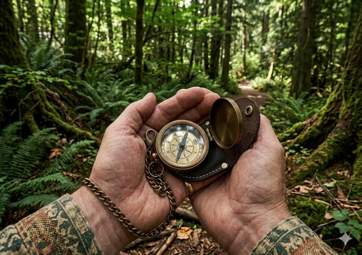 Boussole En Laiton Gravable NEOVIVID Avec Étui Cuir - Boussole Pirate Pour Camping Et Cadeau