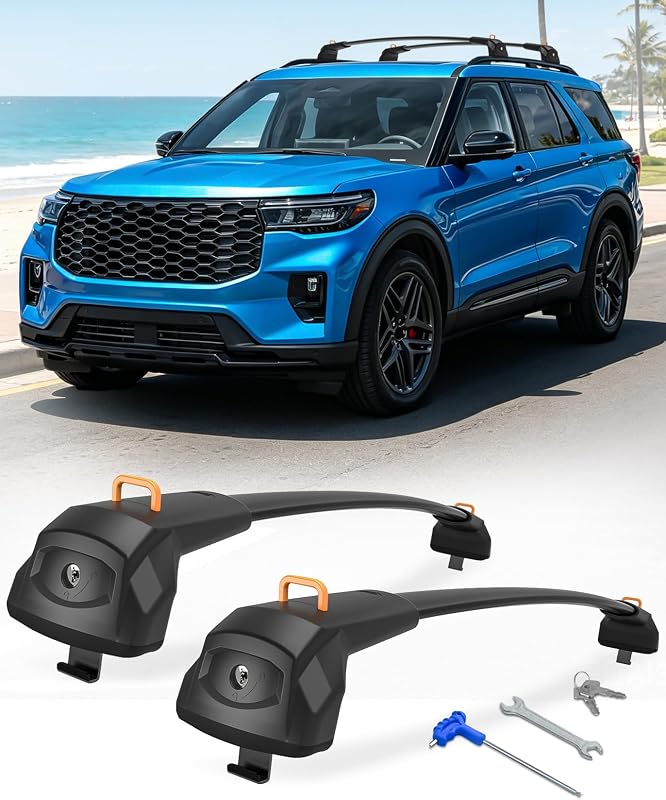 Upgrade 360lbs Roof Rack Cross Bars Compatible with 2020-2026 Ford Explorer | Top-Lock Heavy Duty Crossbars Aluminum Roof Rails for Car Rooftop Accessories Cargo Bars Luggage Kayak Racks with Fold Hooks